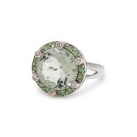 GREEN QUARTZ AND DIAMOND RING