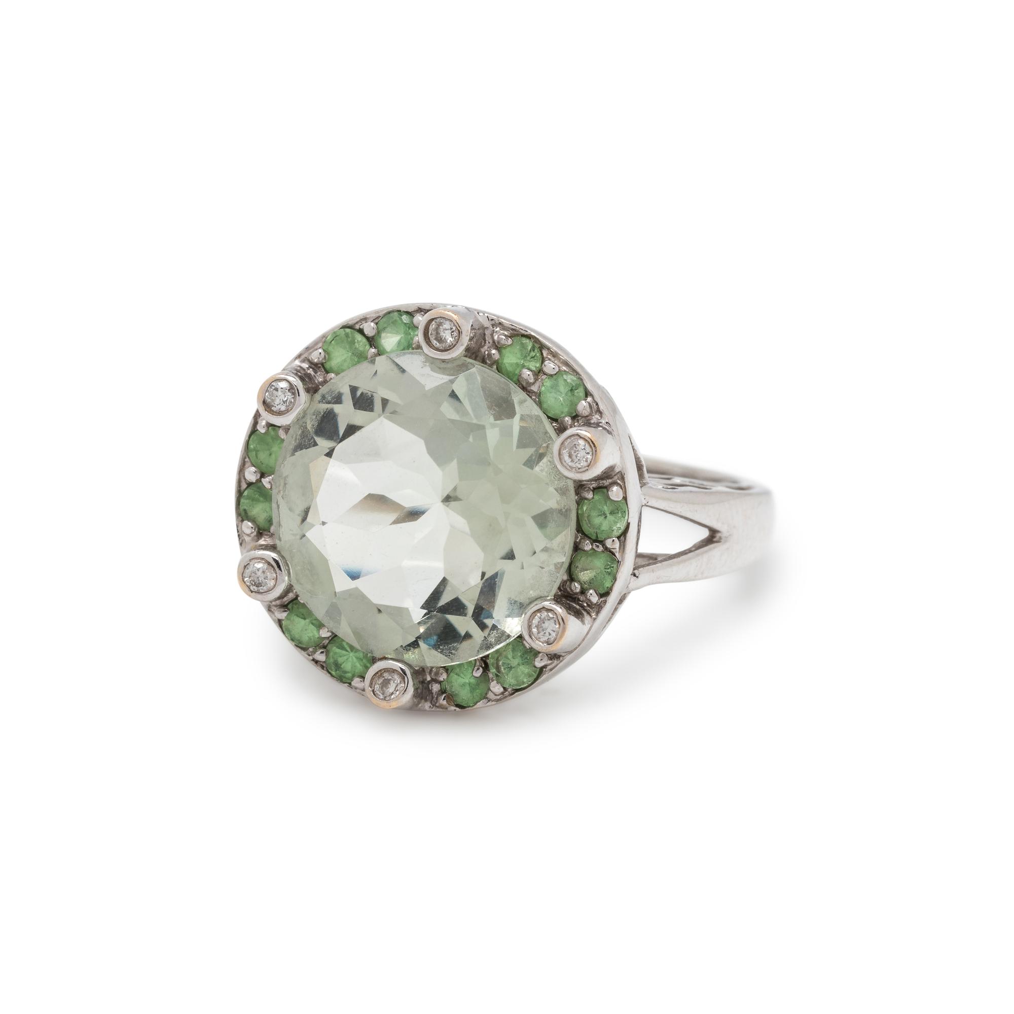 GREEN QUARTZ AND DIAMOND RING