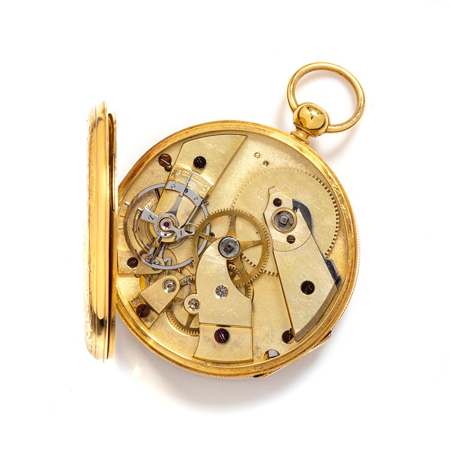 A Yellow Gold Open Face Pocketwatch and Chain,