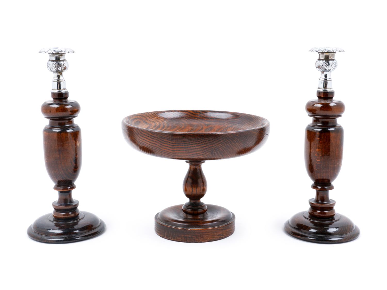 A Turned Oak Three-Piece Garniture