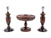 A Turned Oak Three-Piece Garniture