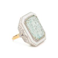 AQUAMARINE, DIAMOND AND ENAMEL RING