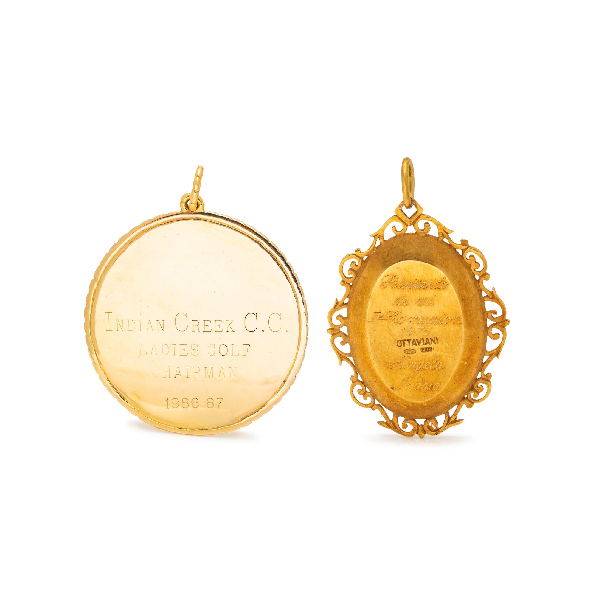 TWO YELLOW GOLD PENDANTS