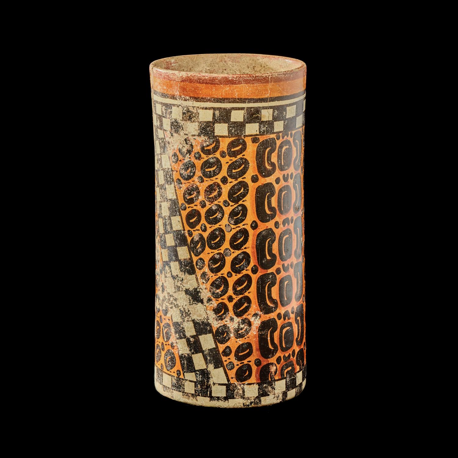 A Maya Polychrome Cylinder Vessel