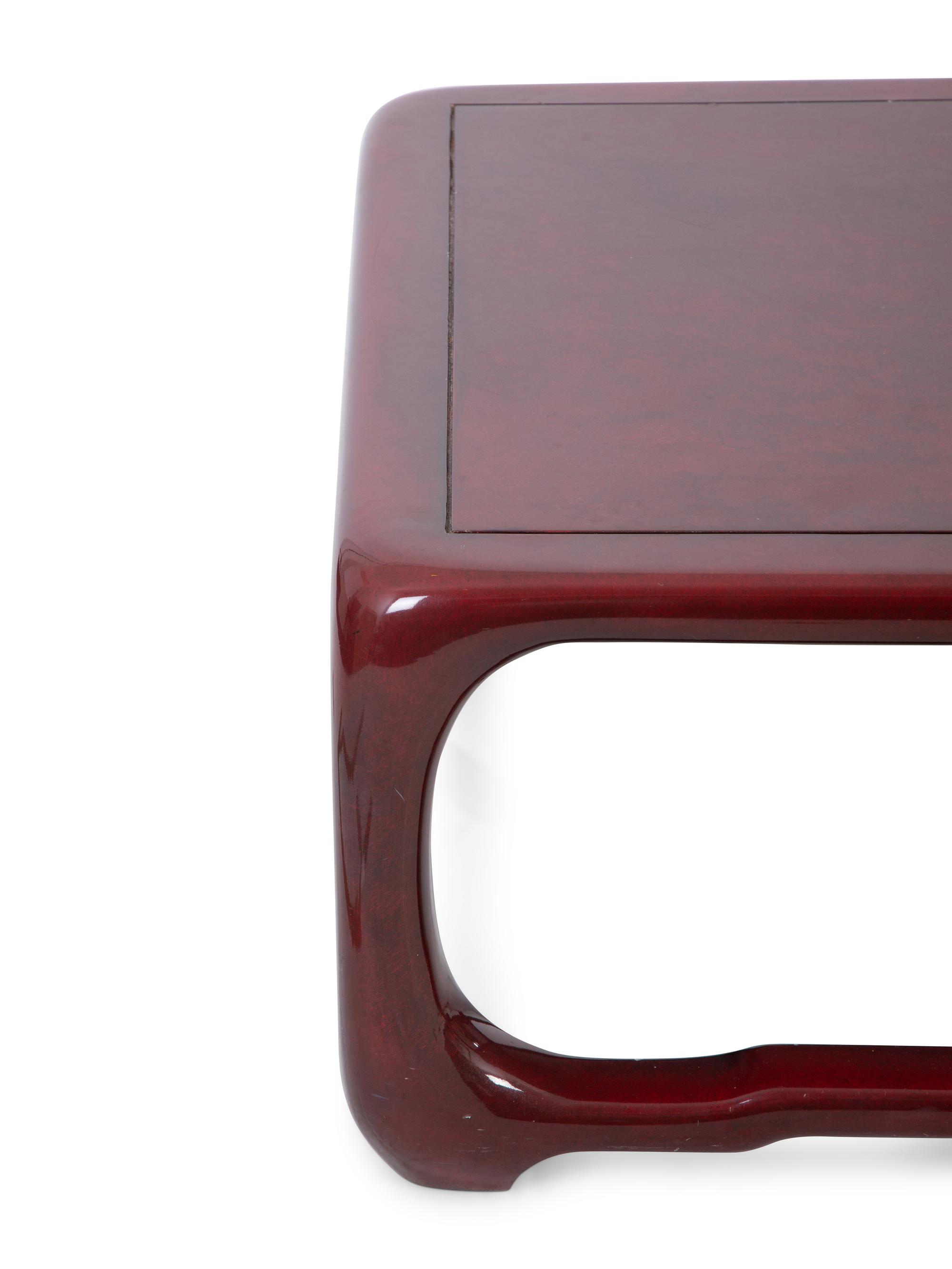 A Karl Springer Chinese Cube Red Lacquered Coffee Table — 20TH CENTURY