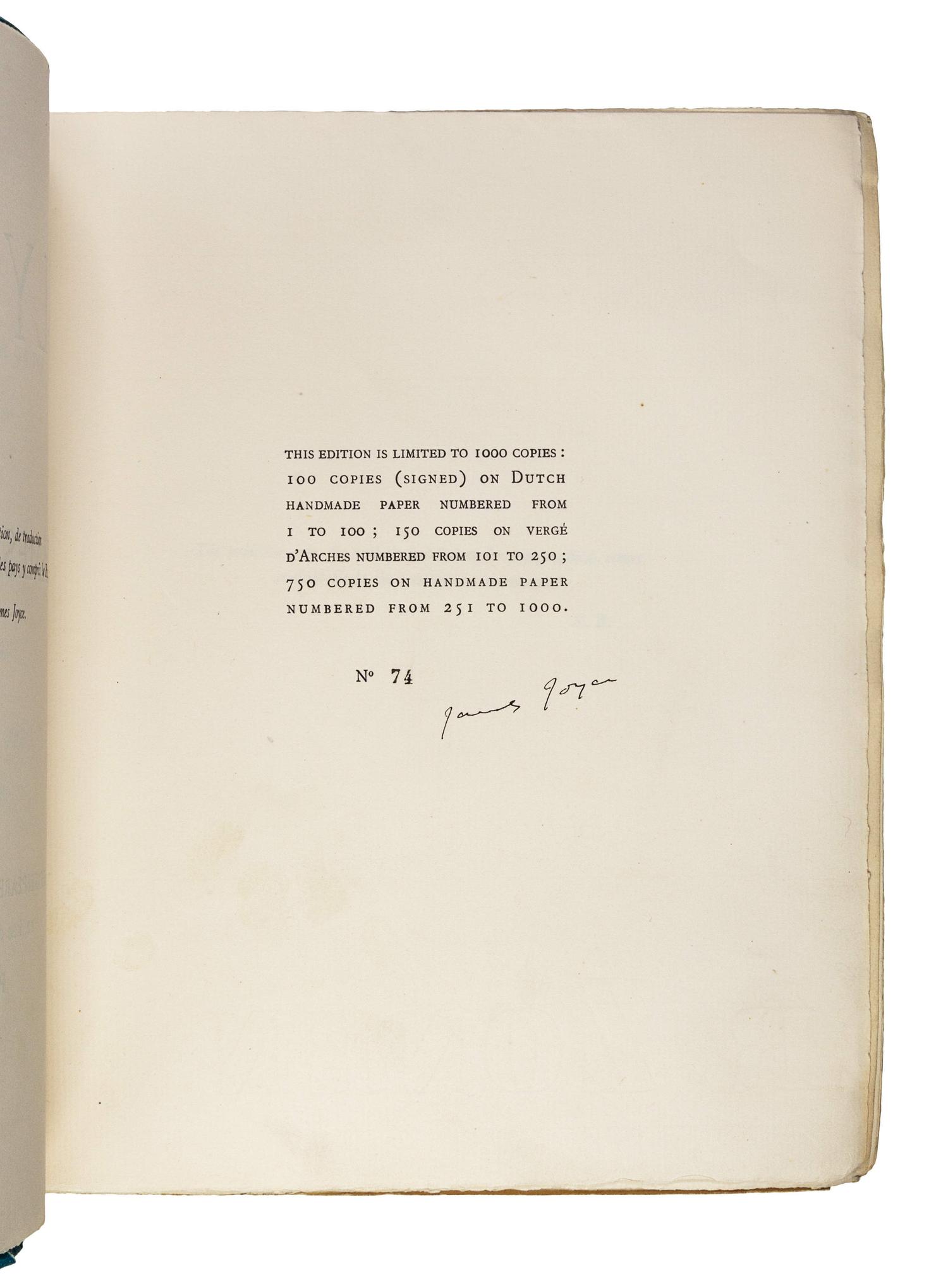 JOYCE, James (1882-1941). Ulysses . Paris: Shakespeare and Company, 1922.