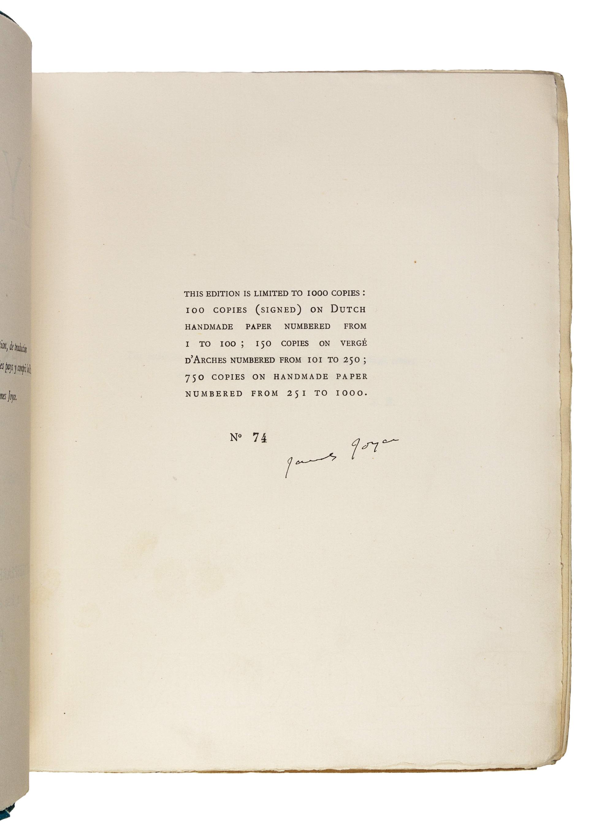 JOYCE, James (1882-1941). Ulysses . Paris: Shakespeare and Company, 1922.