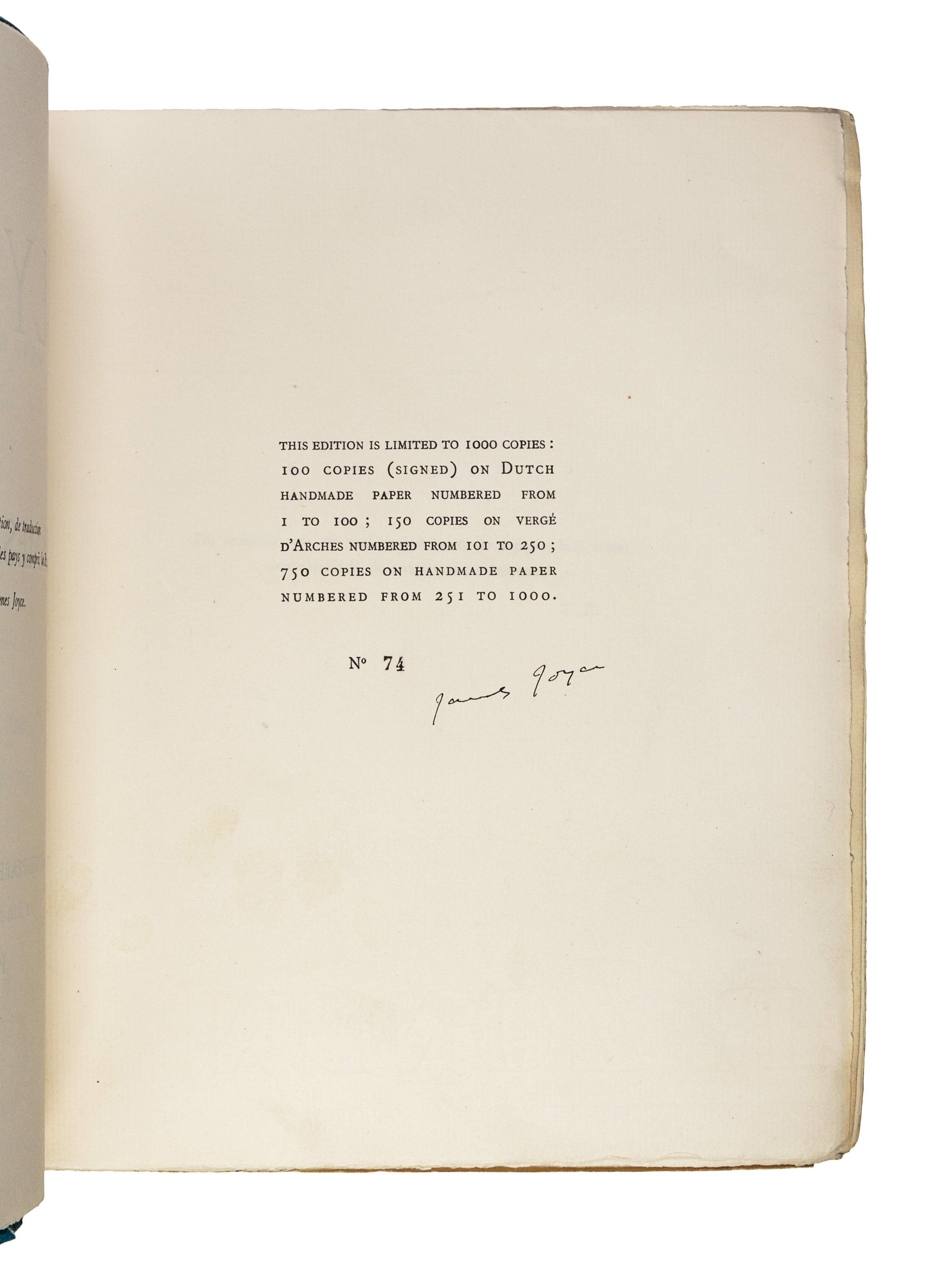 JOYCE, James (1882-1941). Ulysses . Paris: Shakespeare and Company, 1922.