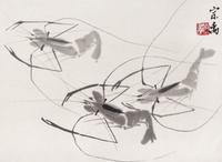 An Ink on Paper Painting, 20TH CENTURY, Three Shrimps