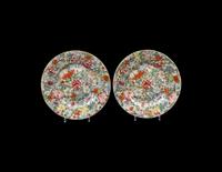 A Pair of Chinese Famille Rose 'Millefleur' Porcelain Plates