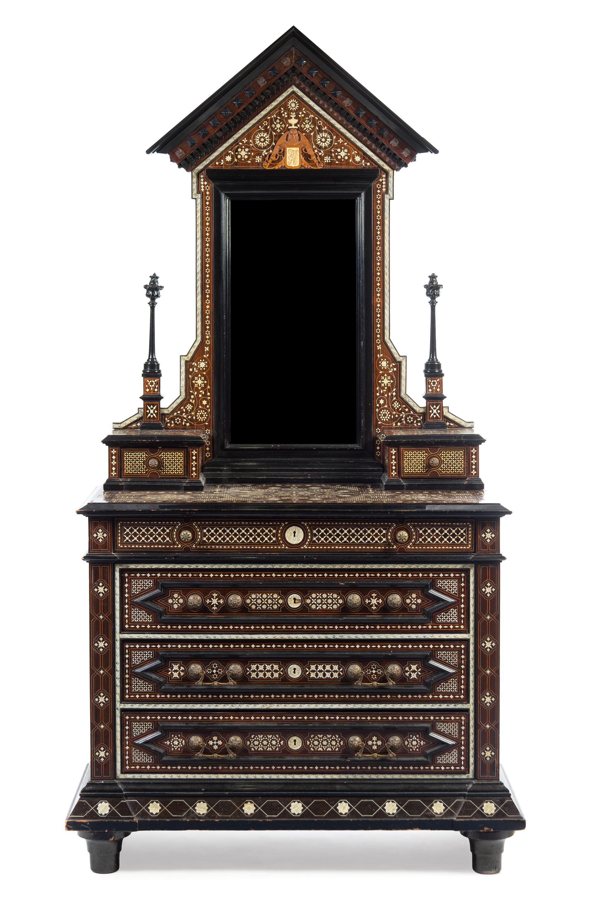 A North Italian Bone Inlaid and Parcel Ebonized Chest of Drawers Height 90 x width 48 x depth 24 inches. — 19TH CENTURY