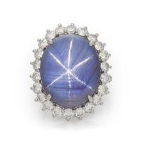 STAR SAPPHIRE, DIAMOND, AND PLATINUM RING