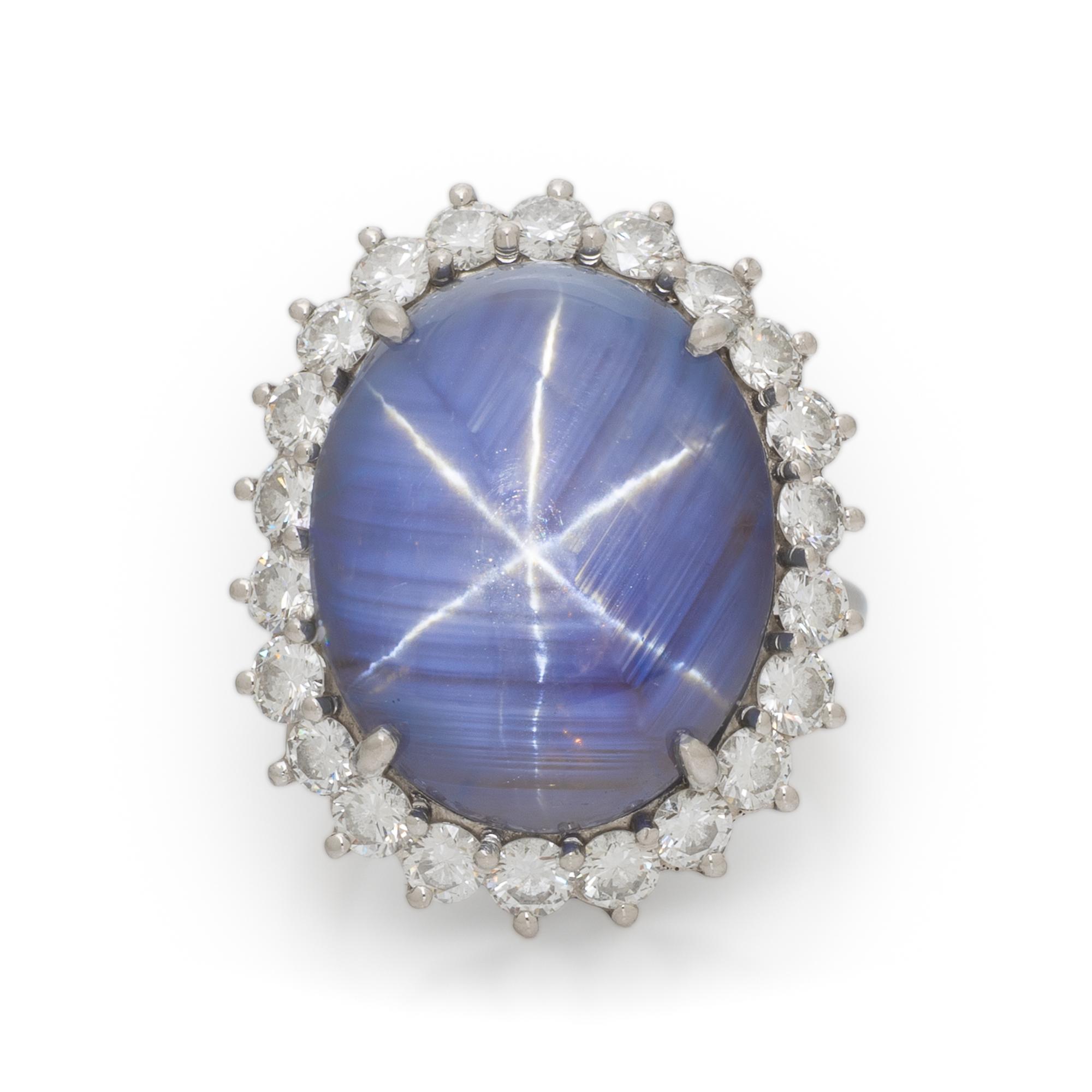 STAR SAPPHIRE, DIAMOND, AND PLATINUM RING