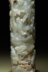 A Pair of Carved Celadon Jade Cylindrical Parfumiers