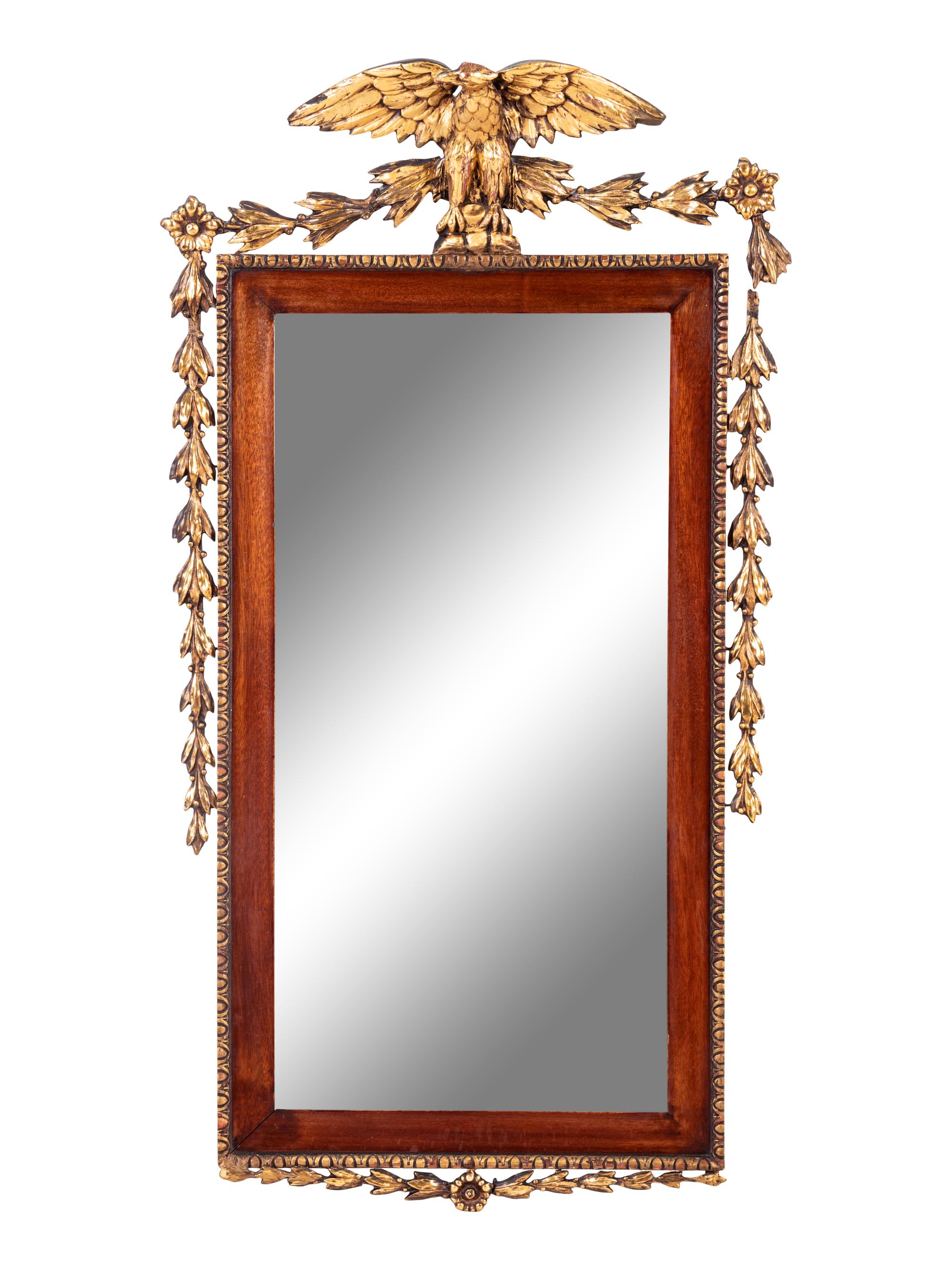 A Federal Style Parcel Gilt Mahogany Eagle-Mounted Looking Glass