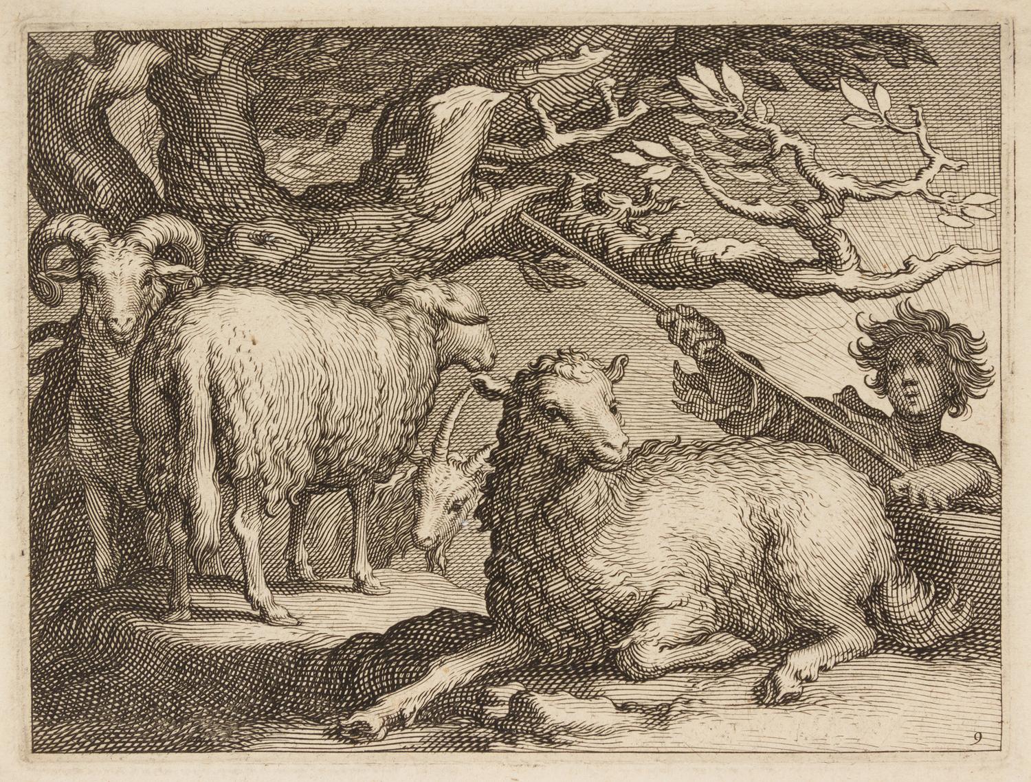 Boetius Adams Bolswert, (Dutch, 1580-1633), Natus Dei, 1632 (6 plates from a portfolio of animals in landscapes after Abraham Bloemaert