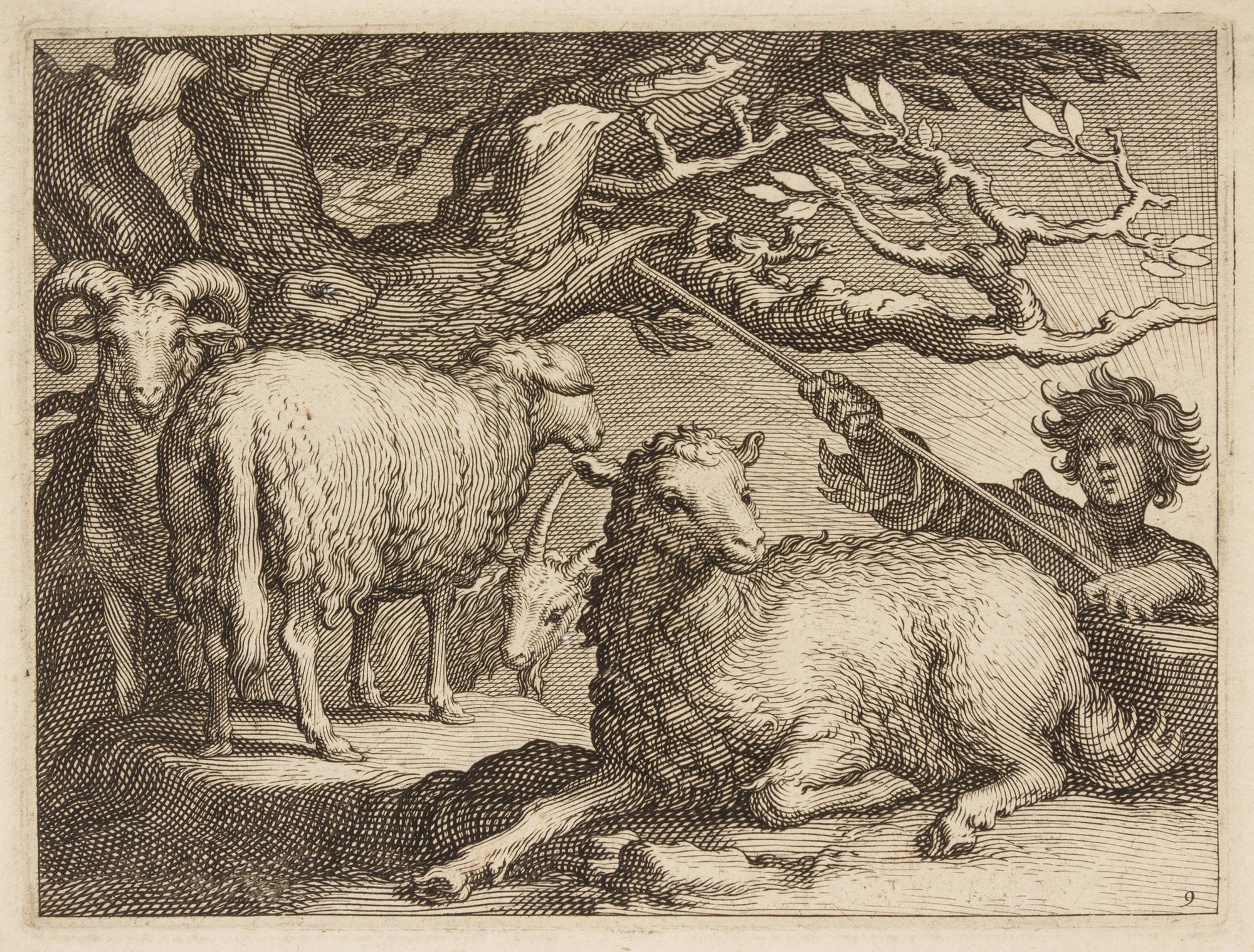 Boetius Adams Bolswert, (Dutch, 1580-1633), Natus Dei, 1632 (6 plates from a portfolio of animals in landscapes after Abraham Bloemaert