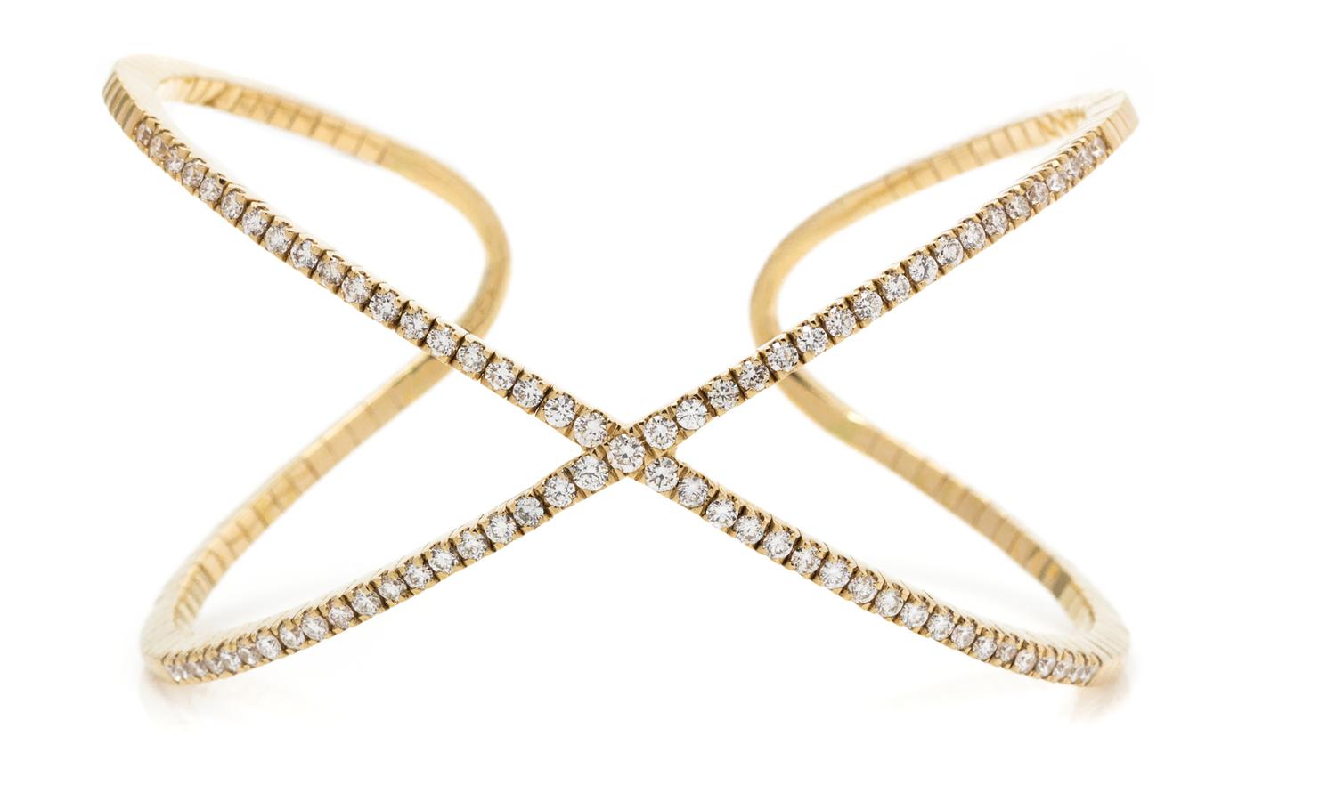 A 14 Karat Yellow Gold, Steel and Diamond "Demure" Cuff Bracelet, Gabriel & Co., 12.90 dwts.