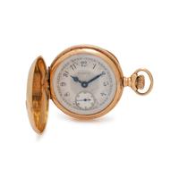 ELGIN, 14K TRICOLOR GOLD AND DIAMOND HUNTER CASE POCKET WATCH
