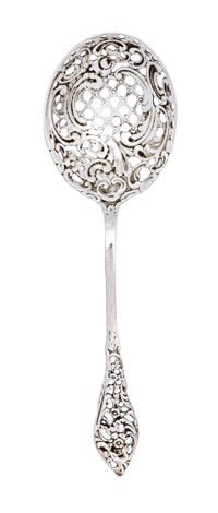 An American Silver Pierced Berry Spoon, 19th Century, the bowl and handled pierced with scrolling foliate decoration.