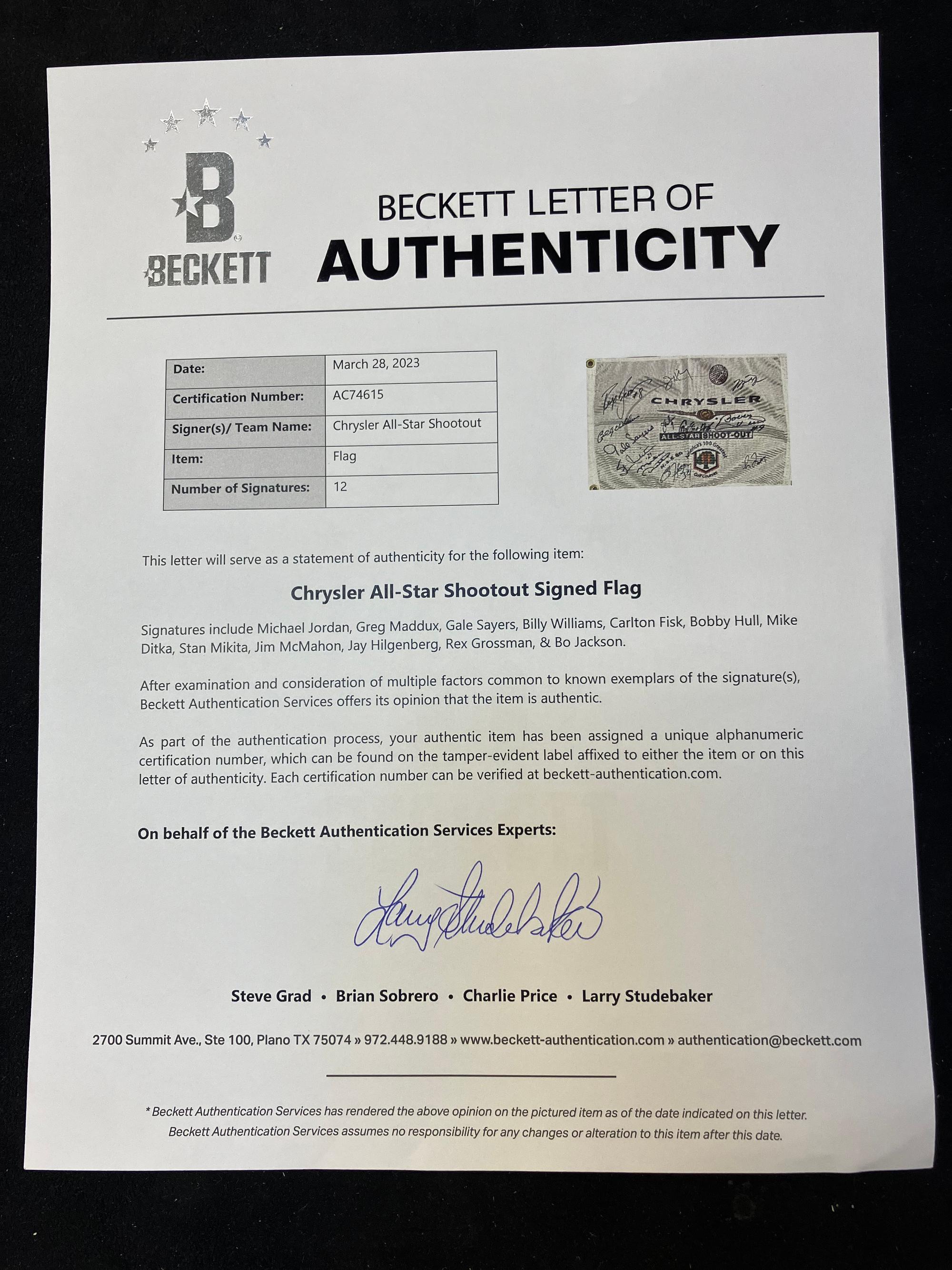 A 2004 Chrysler All-Star Golf Shootout Signed Autograph Golf Flag Including Michael Jordan (Beckett Authentication Services Letter)