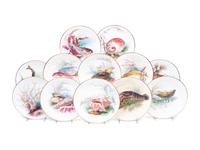 A Set of Twelve Mintons Parcel-Gilt Porcelain Fish and Shell Plates