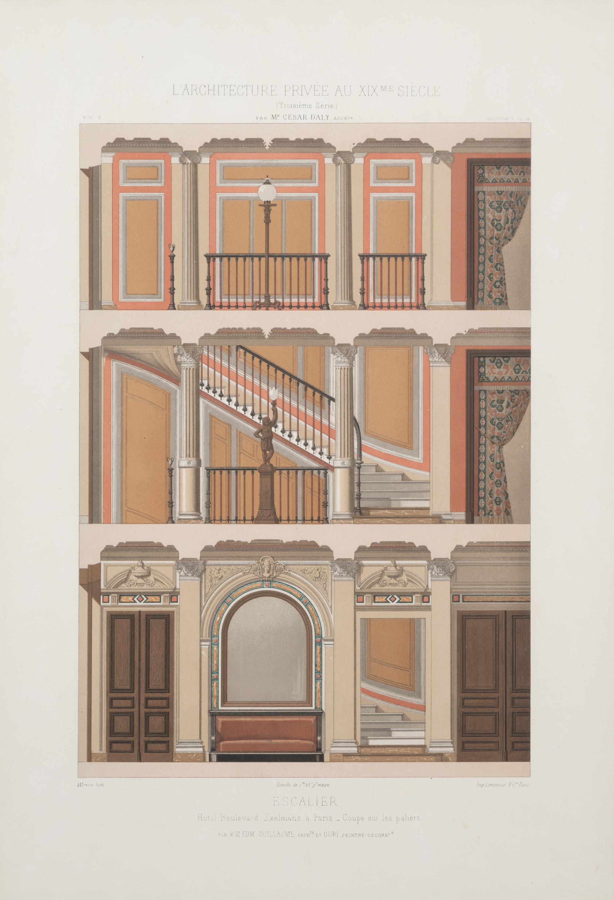 A Framed Set of French Architectural Engravings by César Daly (French, 1811-1894)