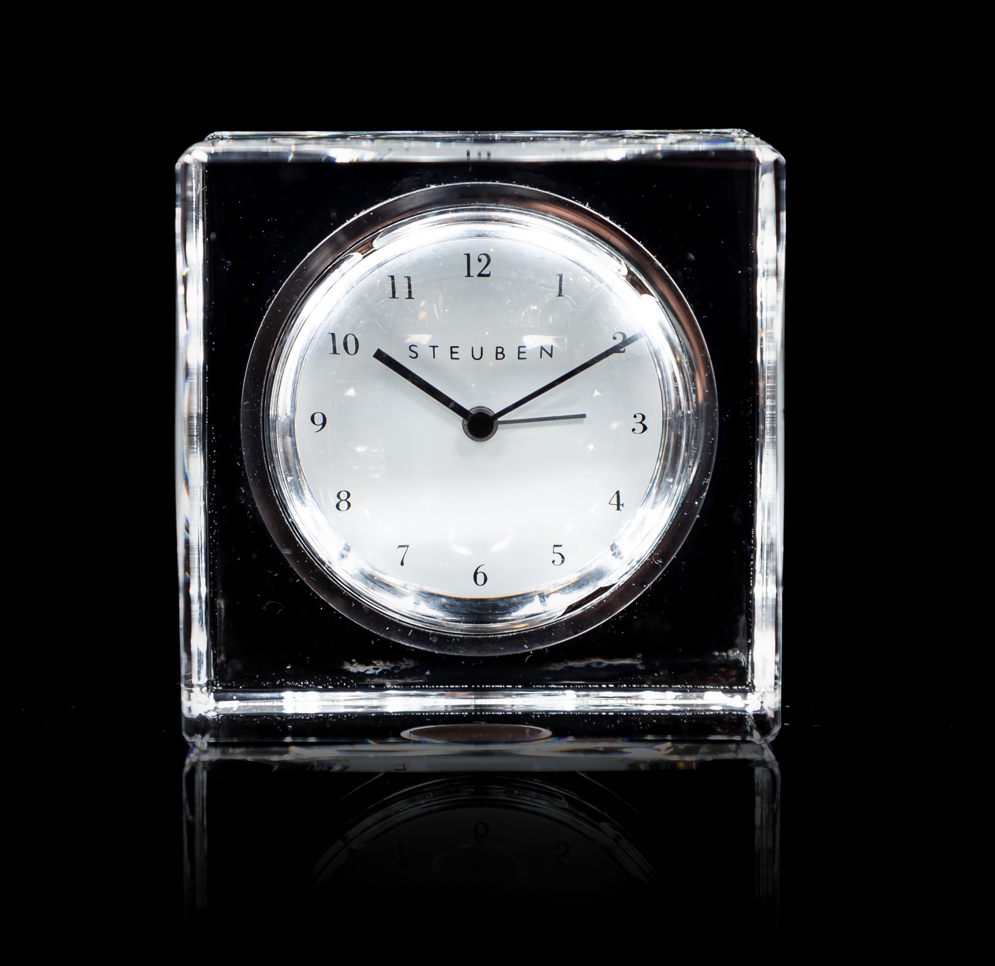 A Steuben Clock Height 3 inches.