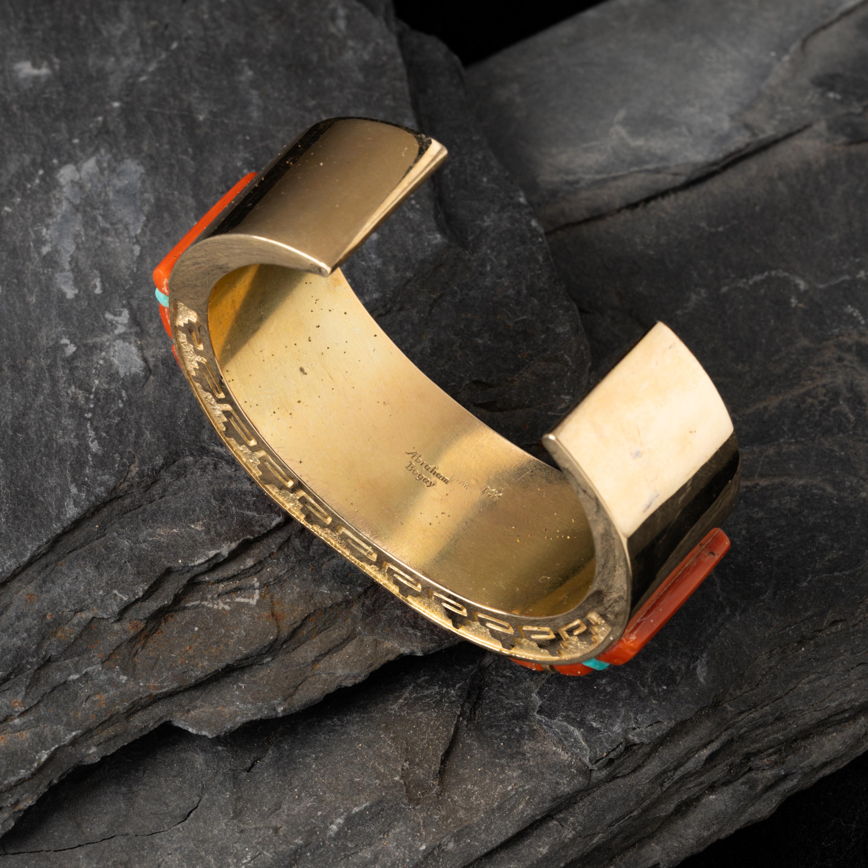 Abraham Begay (Diné, b. 1953) — 14k Gold and Cobblestone Inlay Cuff Bracelet
