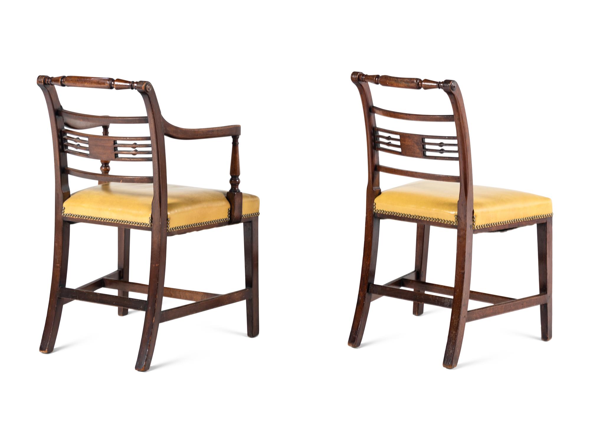 A Set of Six George III Mahogany Leather-Upholstered Dining Chairs