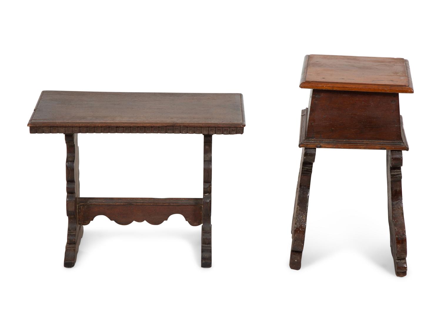 Two English Carved Oak Stools