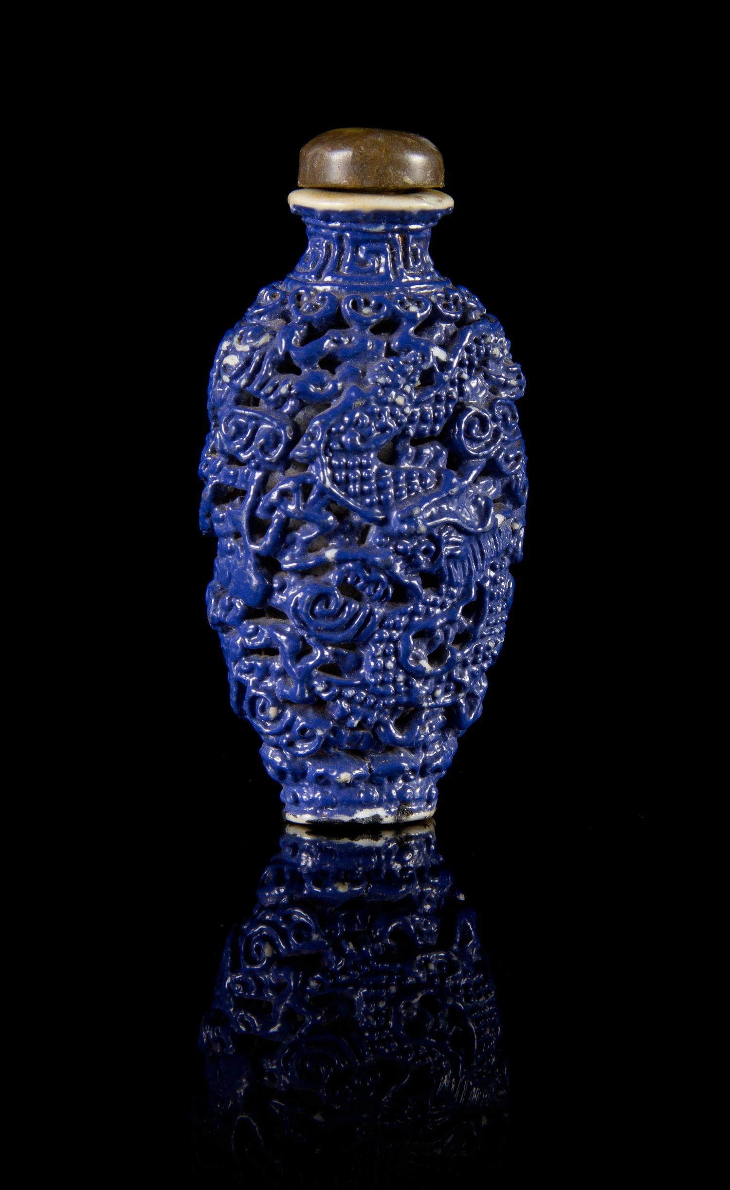 A Blue Glazed Molded Porcelain Snuff Bottle — LATE 18TH/EARLY 19TH CENTURY