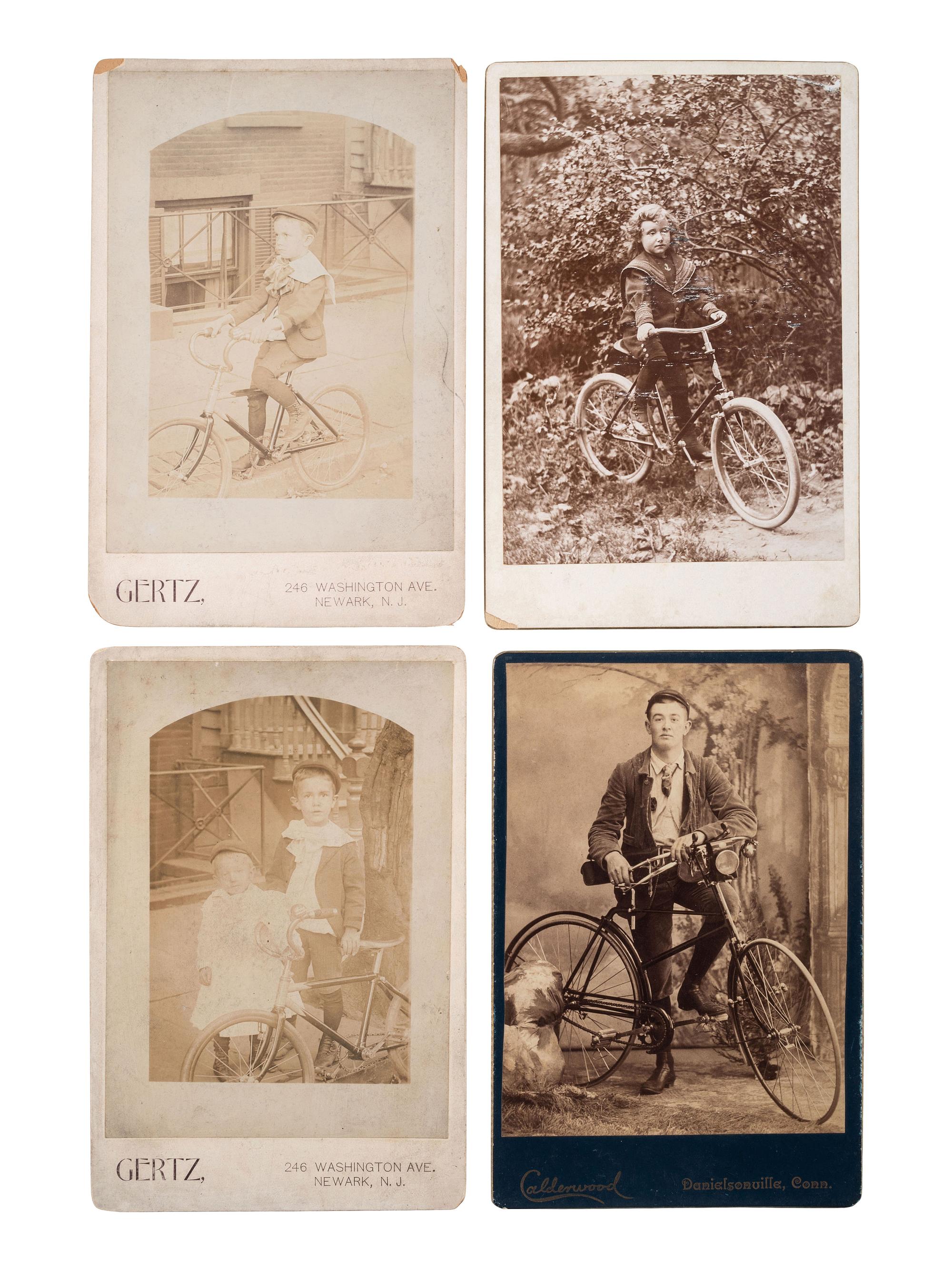 [EARLY PHOTOGRAPHY - CYCLING]. 14 photographs of featuring bicycles and other wheeled devices.