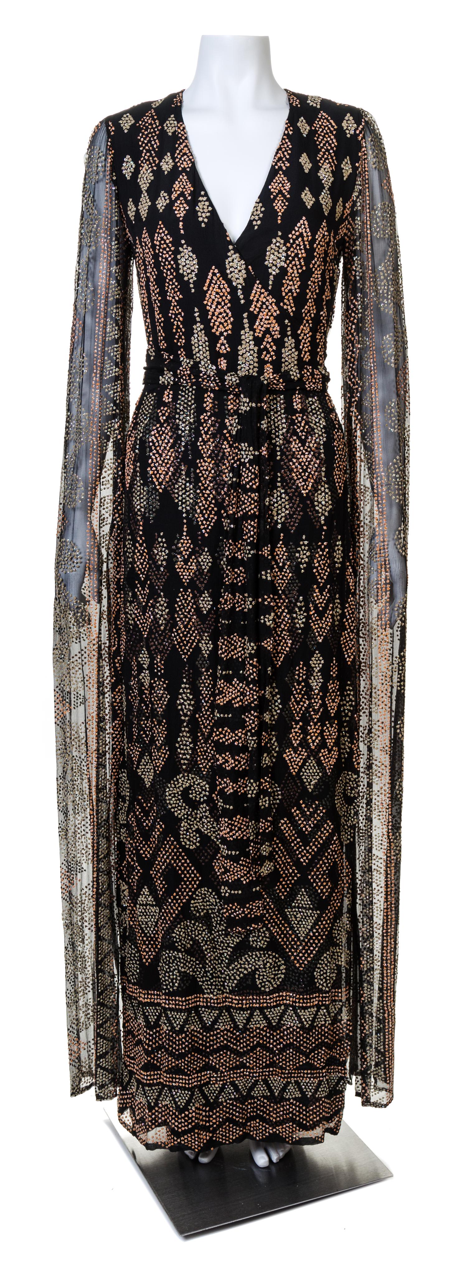 A Thea Porter 1960s Beaded Wrap Gown, No size.