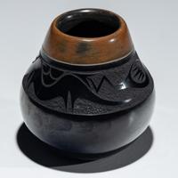 Black and Sienna Sgraffito Pottery Jar