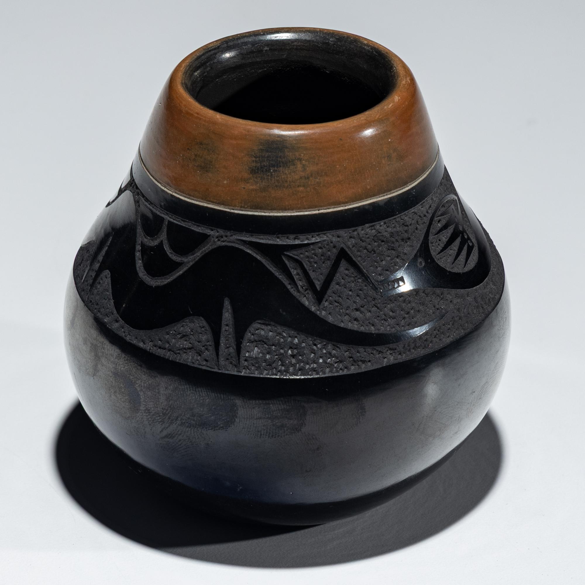 Black and Sienna Sgraffito Pottery Jar
