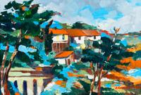 Cunha Rocha, (20th century), Two works: Landscapes with Buildings
