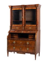 A Russian Neoclassical Brass-Inlaid Walnut Bureau Bookcase