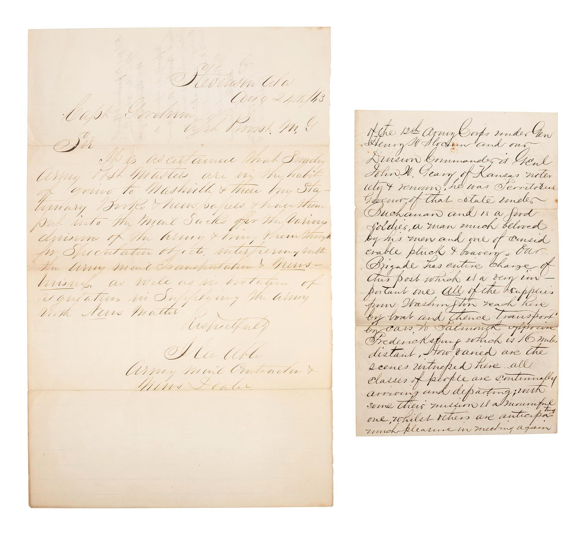 [CIVIL WAR]. A group of 3 autographed items, highlighted by: SHERMAN, William Tecumseh (1820-1891). Autograph letter signed ("W.T. Sherman") as Commanding General of the US Army. Washington, DC. 24 November 1874.