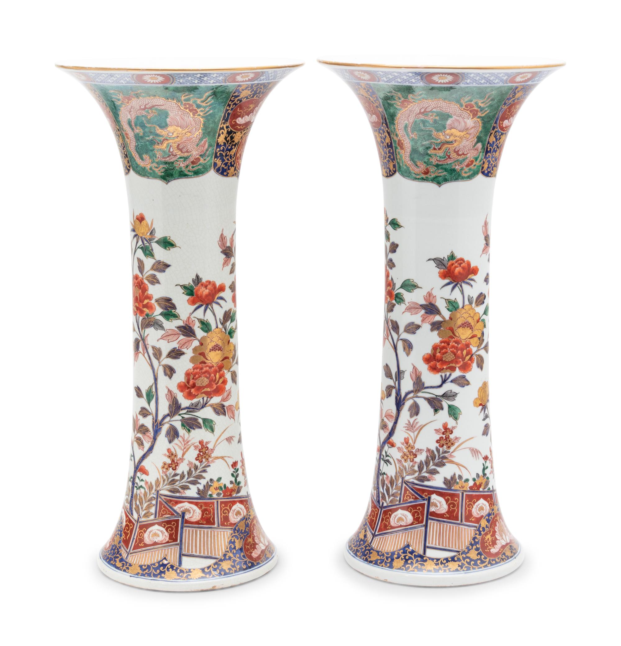 A Pair of Japanese Imari Beaker Vases