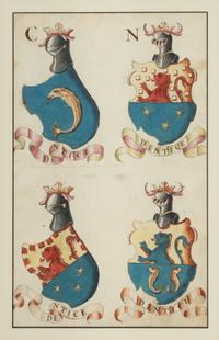 A Set of Italian Watercolor and Gouache Drawings of Coats of Arms