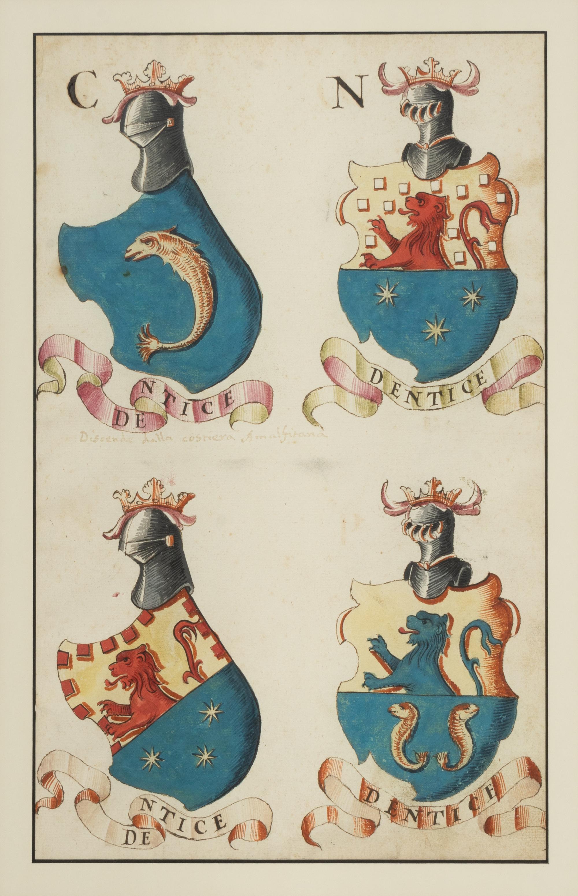 A Set of Italian Watercolor and Gouache Drawings of Coats of Arms