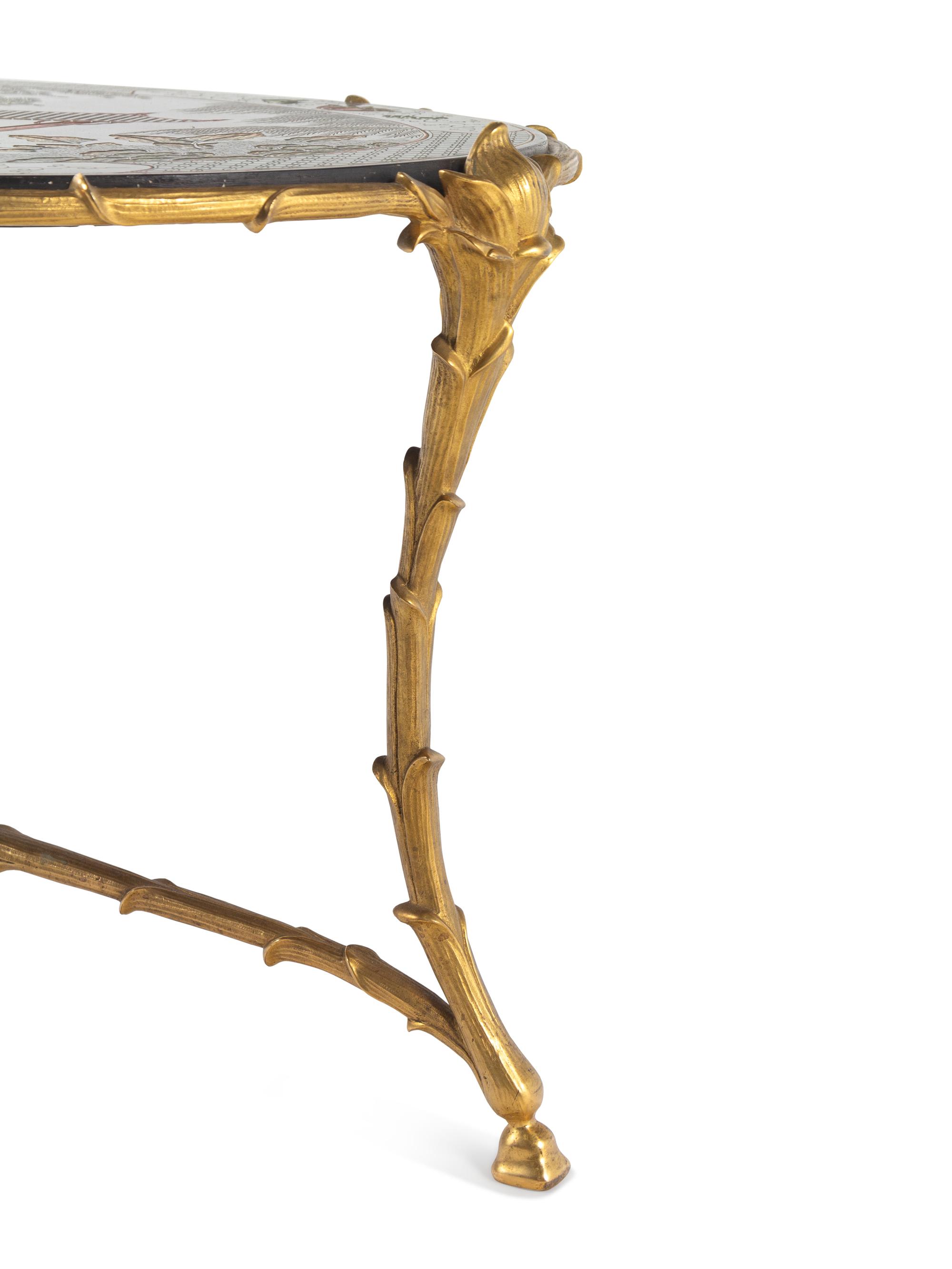 A Maison Baguès Faux Bamboo Gilt Bronze and Chinese Lacquer Low Table