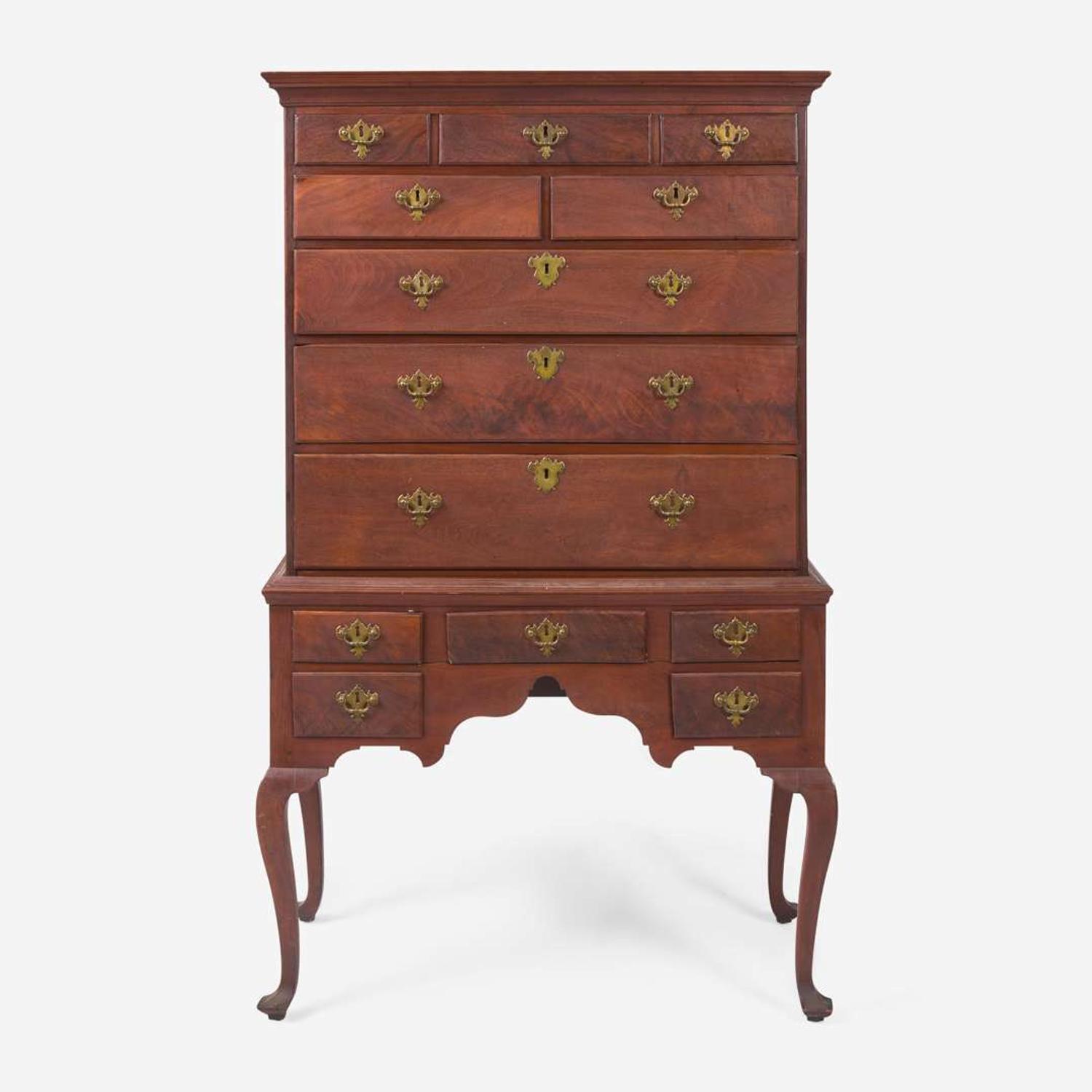 A Queen Anne walnut high chest Probably Pennsylvania, 18th century