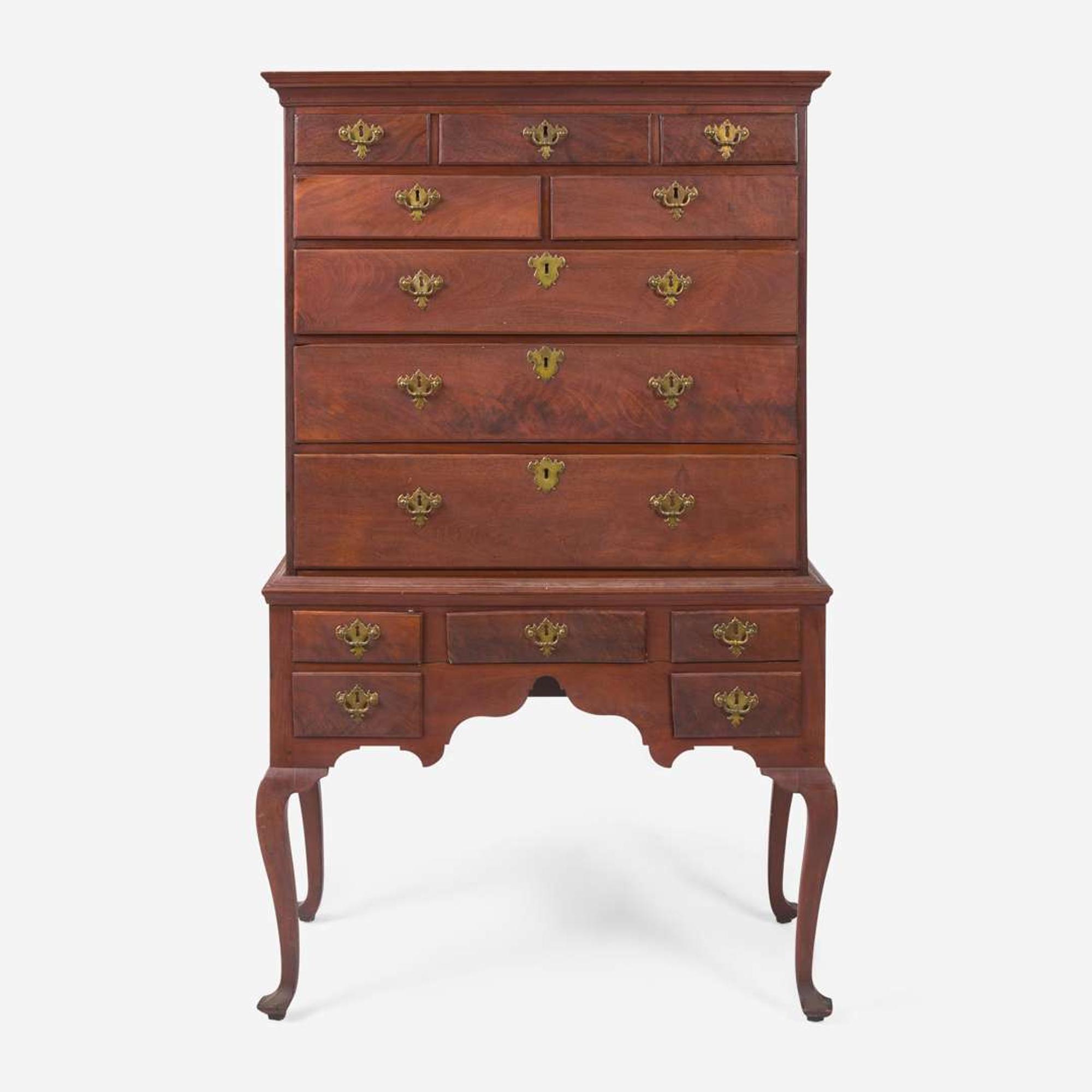 A Queen Anne walnut high chest Probably Pennsylvania, 18th century