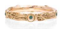 An Art Nouveau Yellow Gold and Turquoise Bangle Bracelet, Riker Brothers, 15.10 dwts.