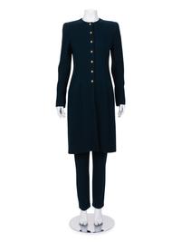 Unlabeled Haute Couture Wool Long Jacket and Pants Ensemble, Attributed to Chanel, 1980-90s