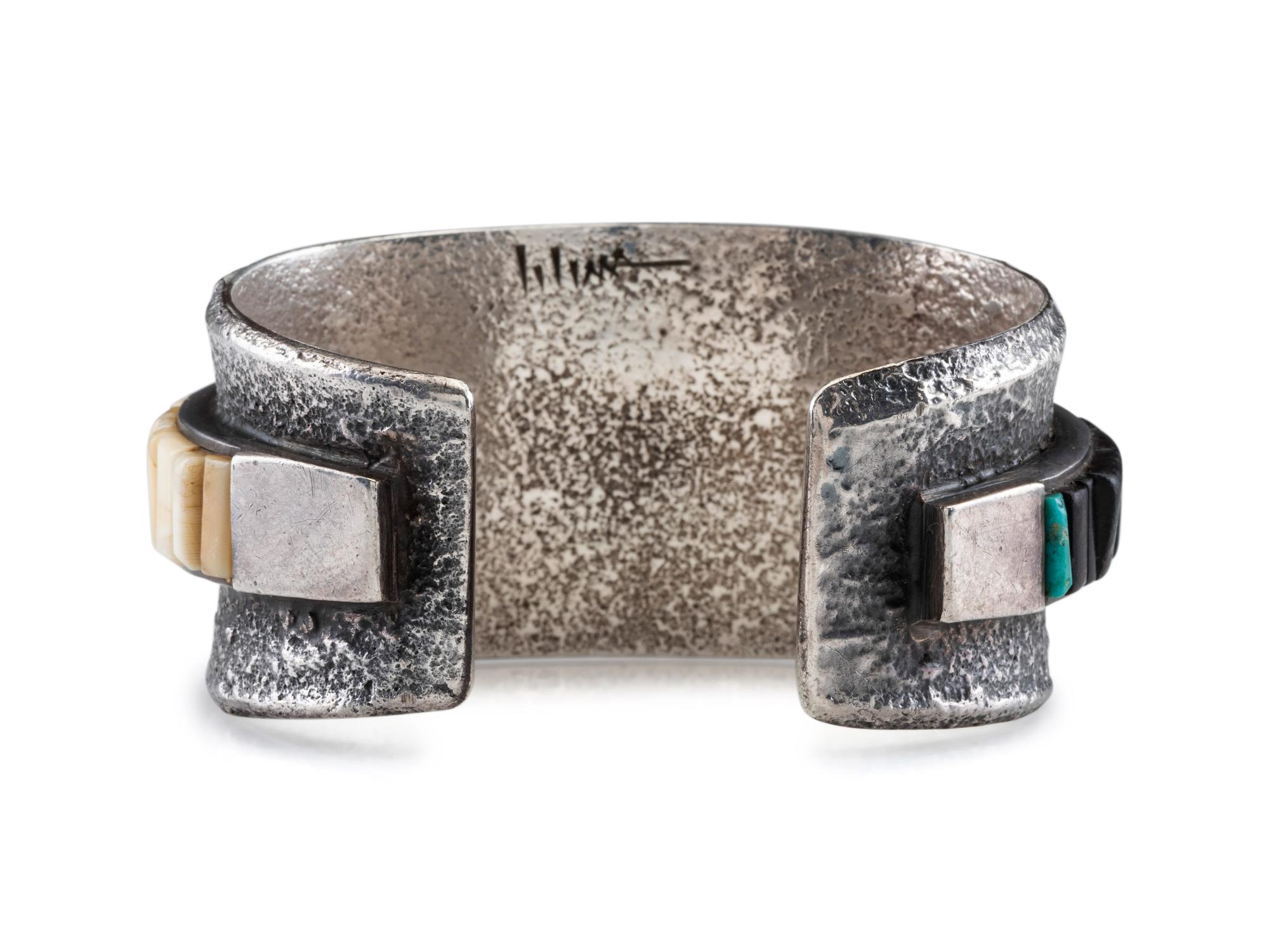 Tufa Cast Silver Cuff Bracelet, with Cobblestone Inlay