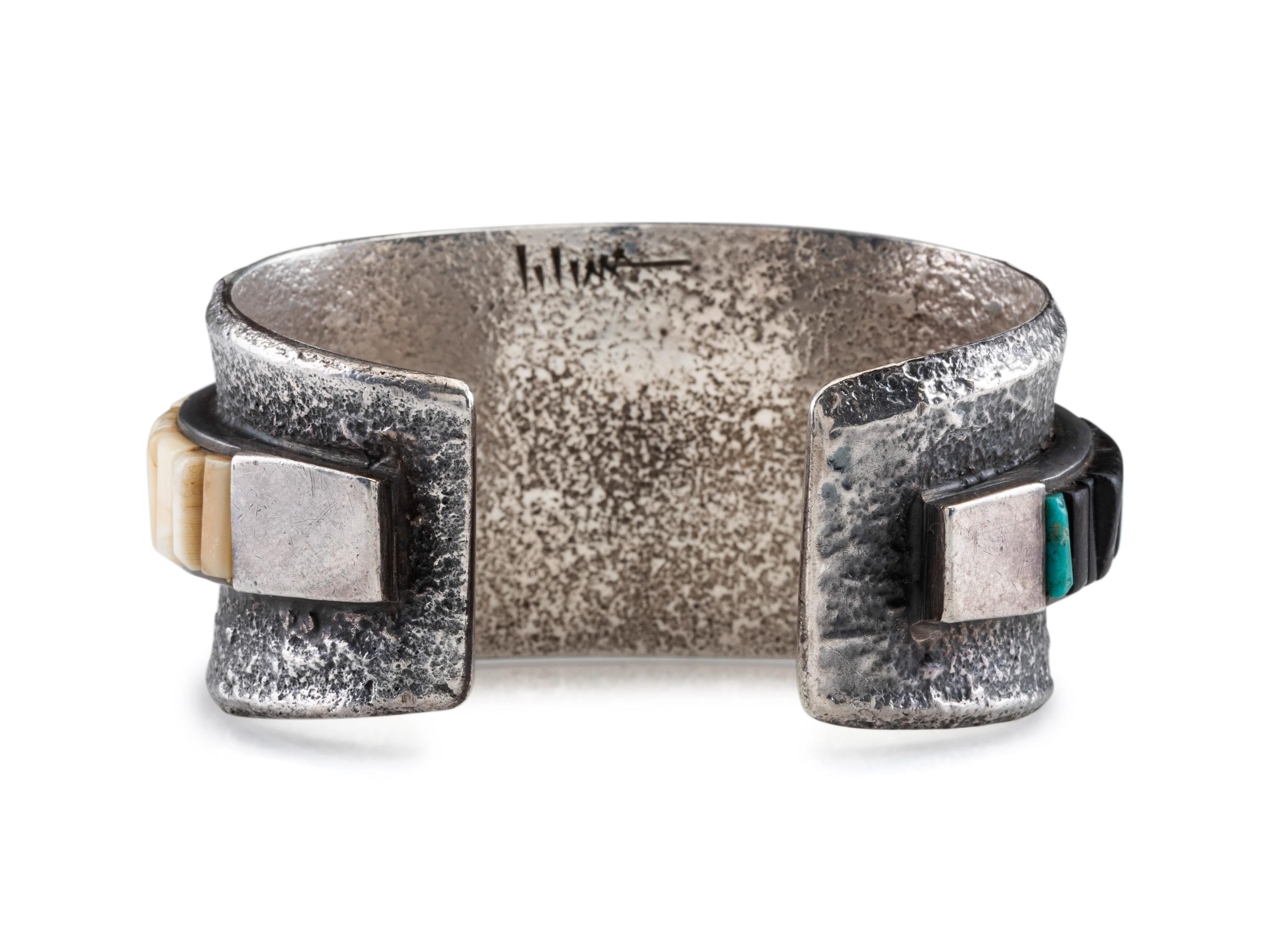 Tufa Cast Silver Cuff Bracelet, with Cobblestone Inlay