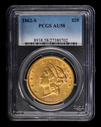 A United States 1862-S Liberty Head $20 Gold Coin